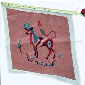 Vintage Taurus Zodiac Needlepoint Canvas – Unfinished Project